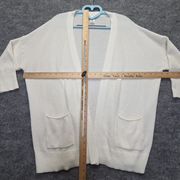 GapBody Sweater Womens Medium White Open Front Cardigan Lightweight Knit Pockets - Picture 7 of 10